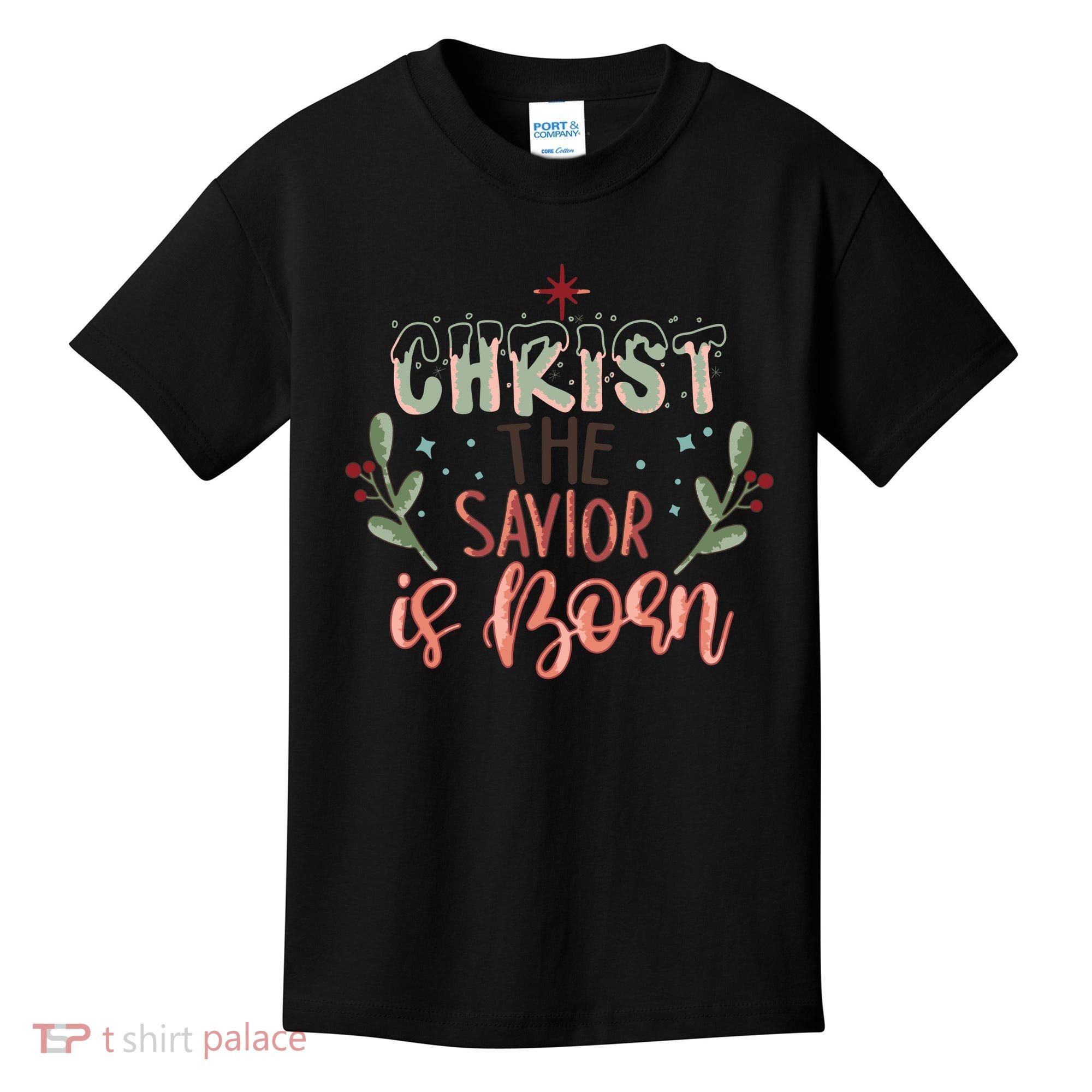 Christ The Savior Is Born Christian Retro Christmas Religious Graphic Plus Size Kids T-Shirt
