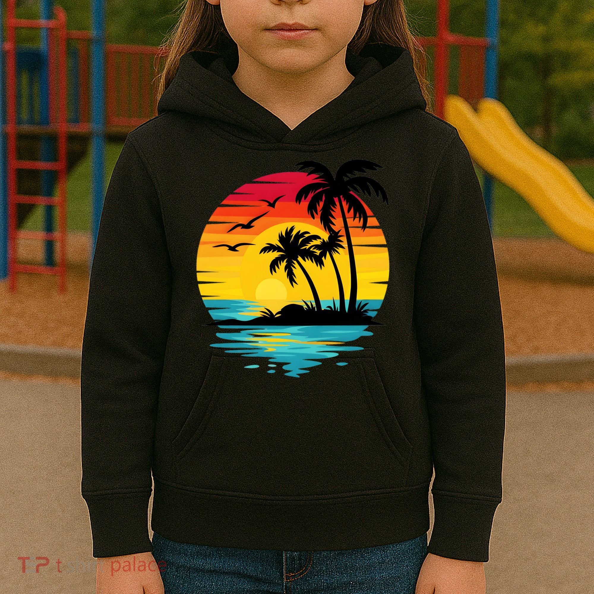 Coastal Tropical Sunset Beach Kids Hoodie