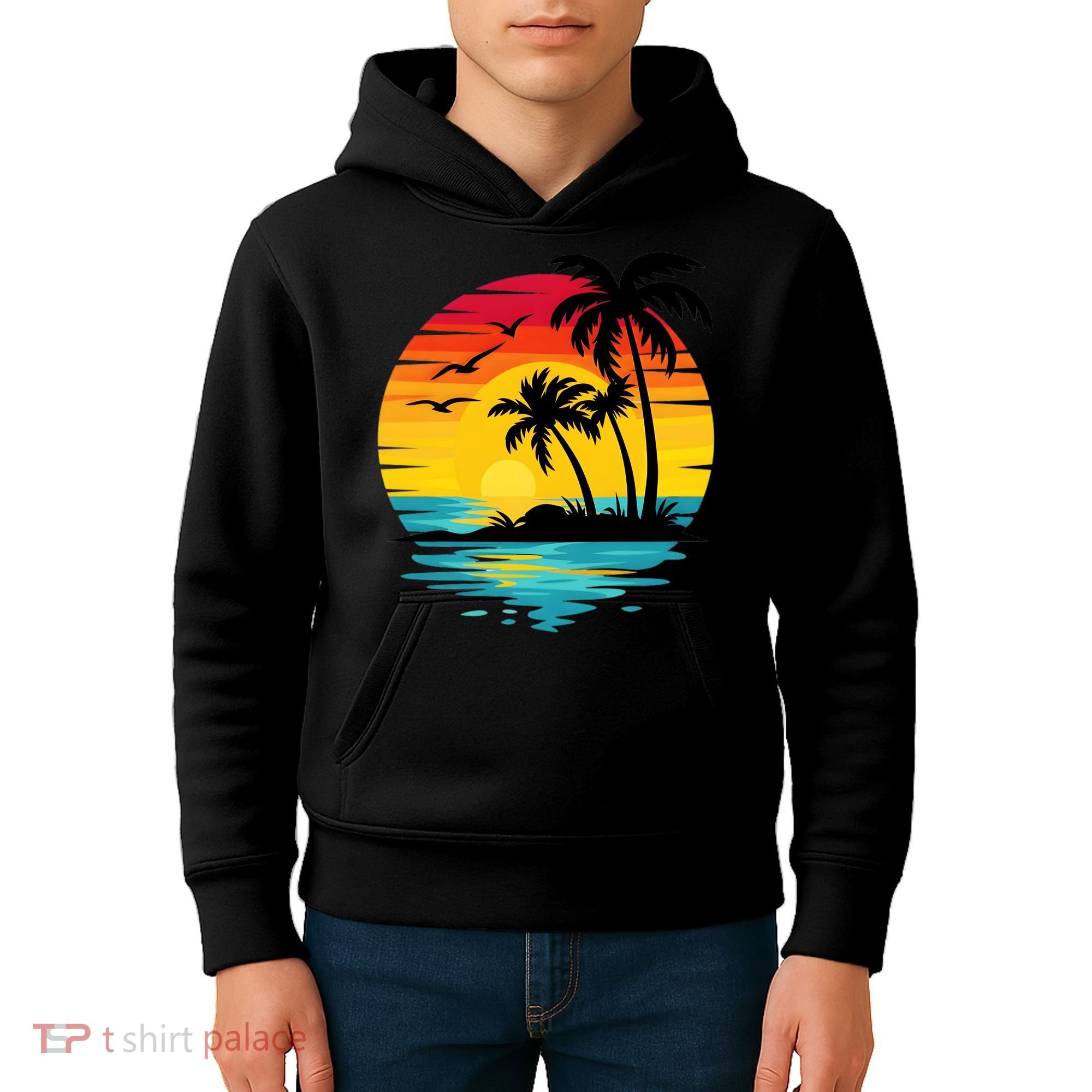 Coastal Tropical Sunset Beach Kids Hoodie