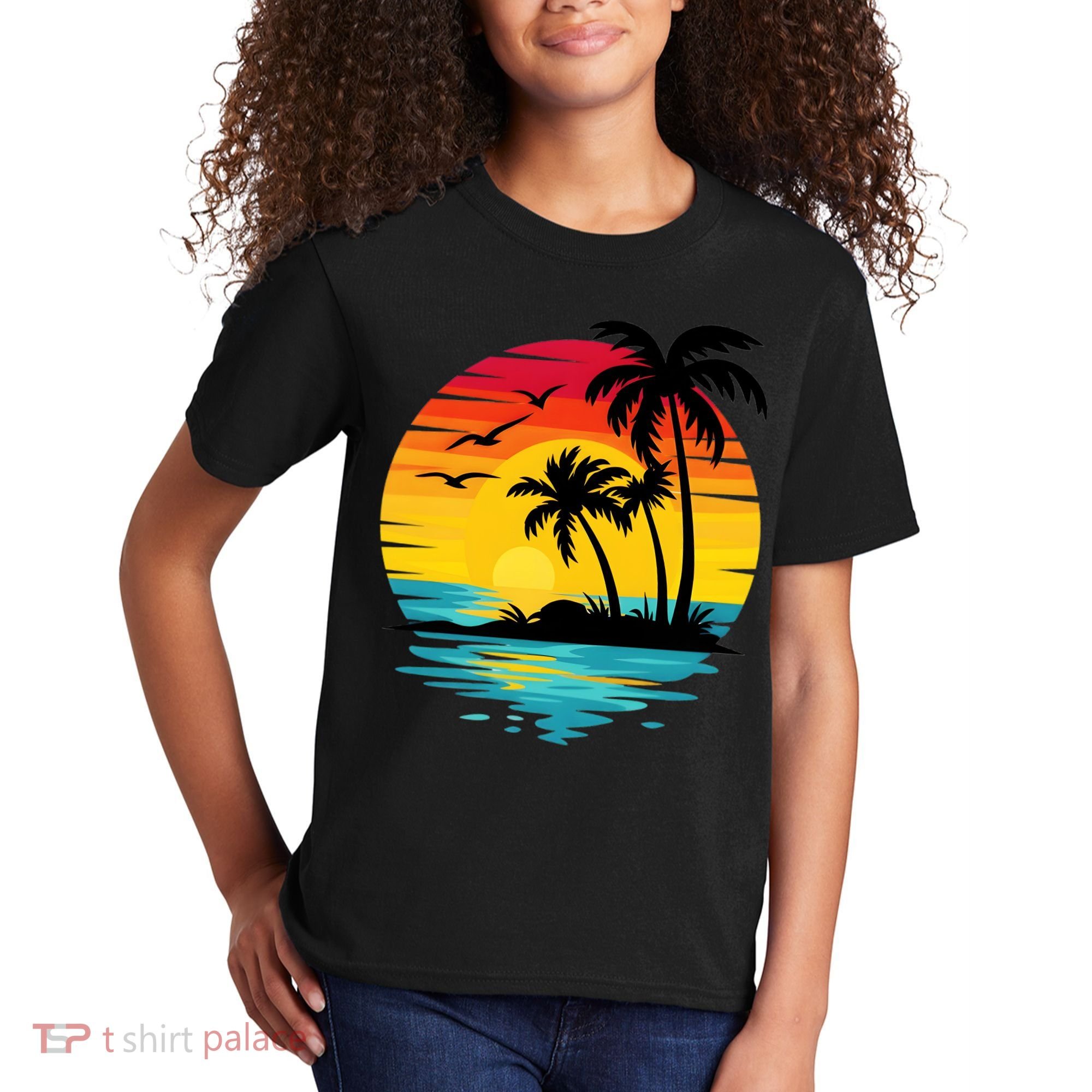 Coastal Tropical Sunset Beach Kids T-Shirt