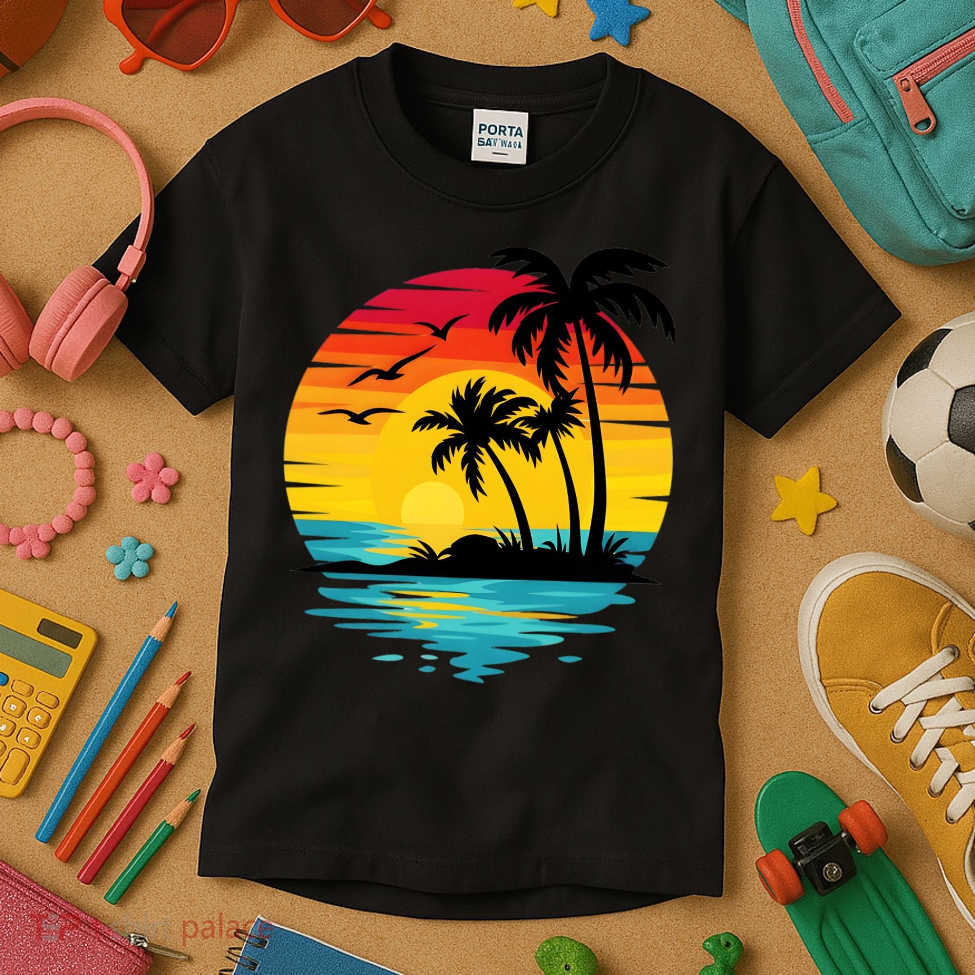 Coastal Tropical Sunset Beach Kids T-Shirt