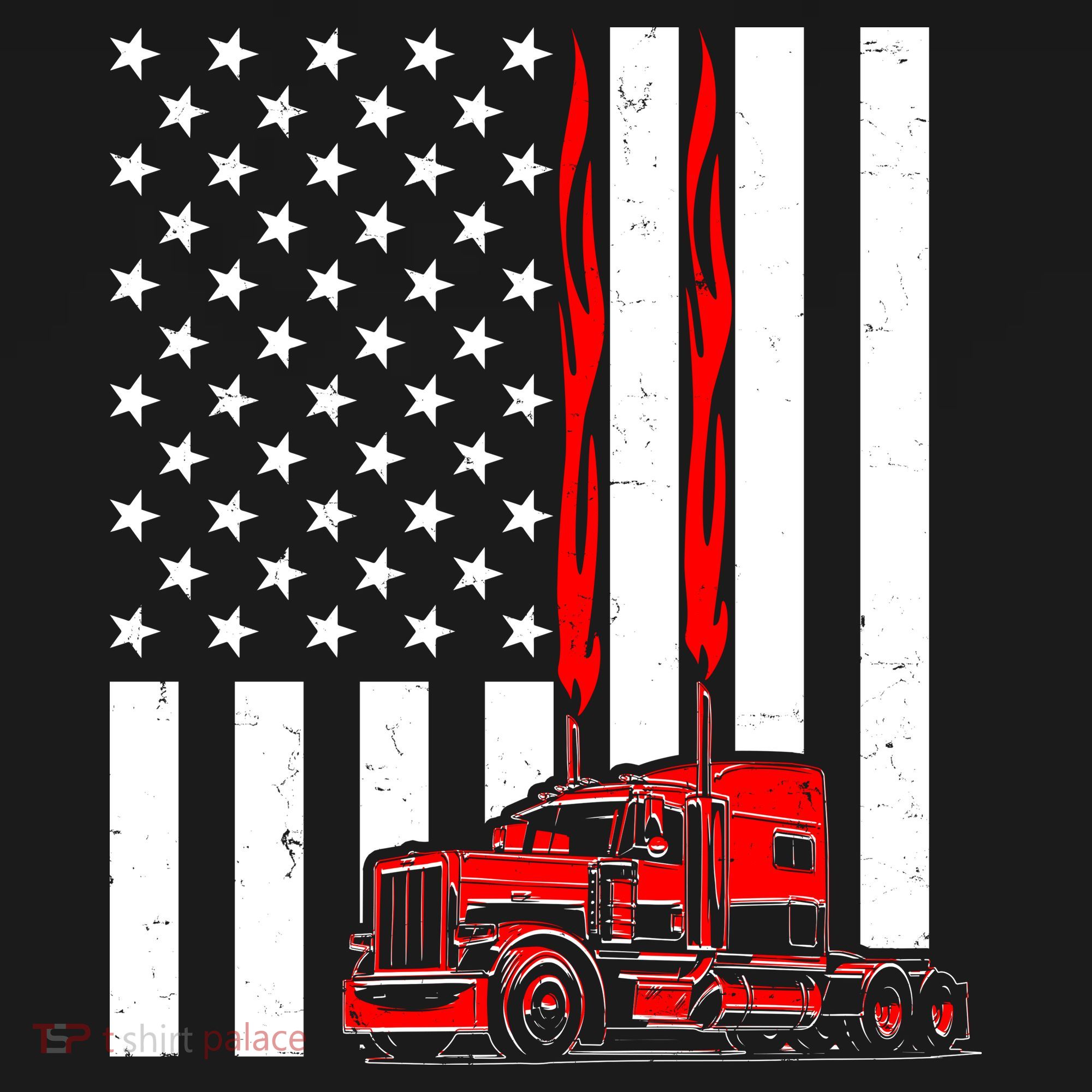 Cool Trucker Semi Truck Flames American Flag Backpack