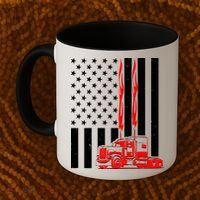 Cool Trucker Semi Truck Flames American Flag Coffee Mug thumb 2