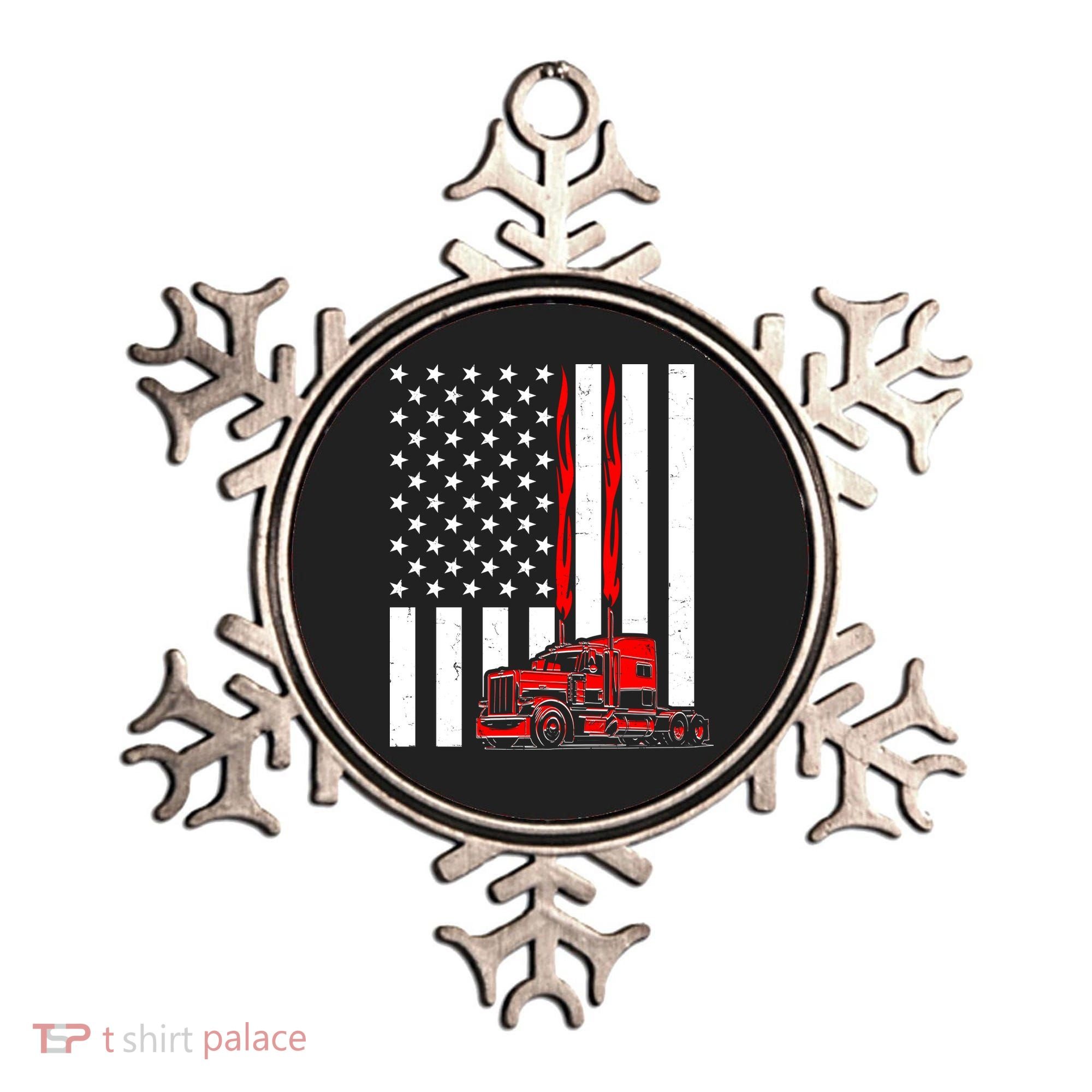 Cool Trucker Semi Truck Flames American Flag Ornament