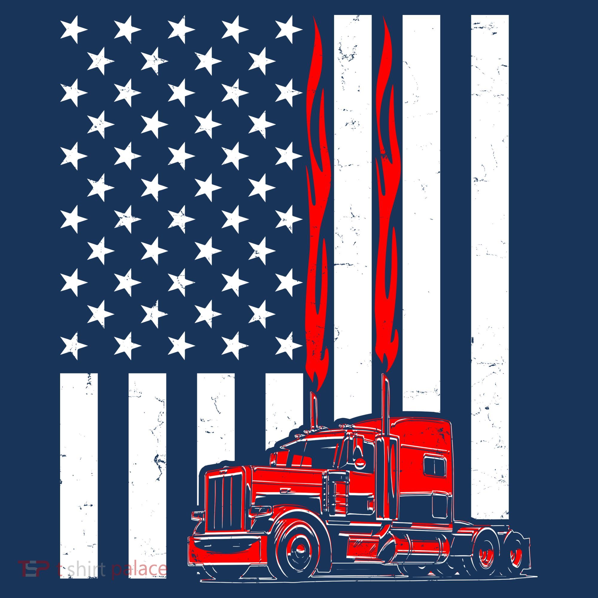 Cool Trucker Semi Truck Flames American Flag Hoodie