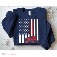 Cool Trucker Semi Truck Flames American Flag Sweatshirt thumb 2