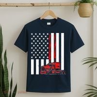 Cool Trucker Semi Truck Flames American Flag T-Shirt thumb 2
