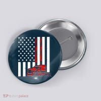 Cool Trucker Semi Truck Flames American Flag Button thumb 0