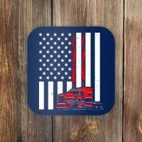 Cool Trucker Semi Truck Flames American Flag Coaster thumb 0
