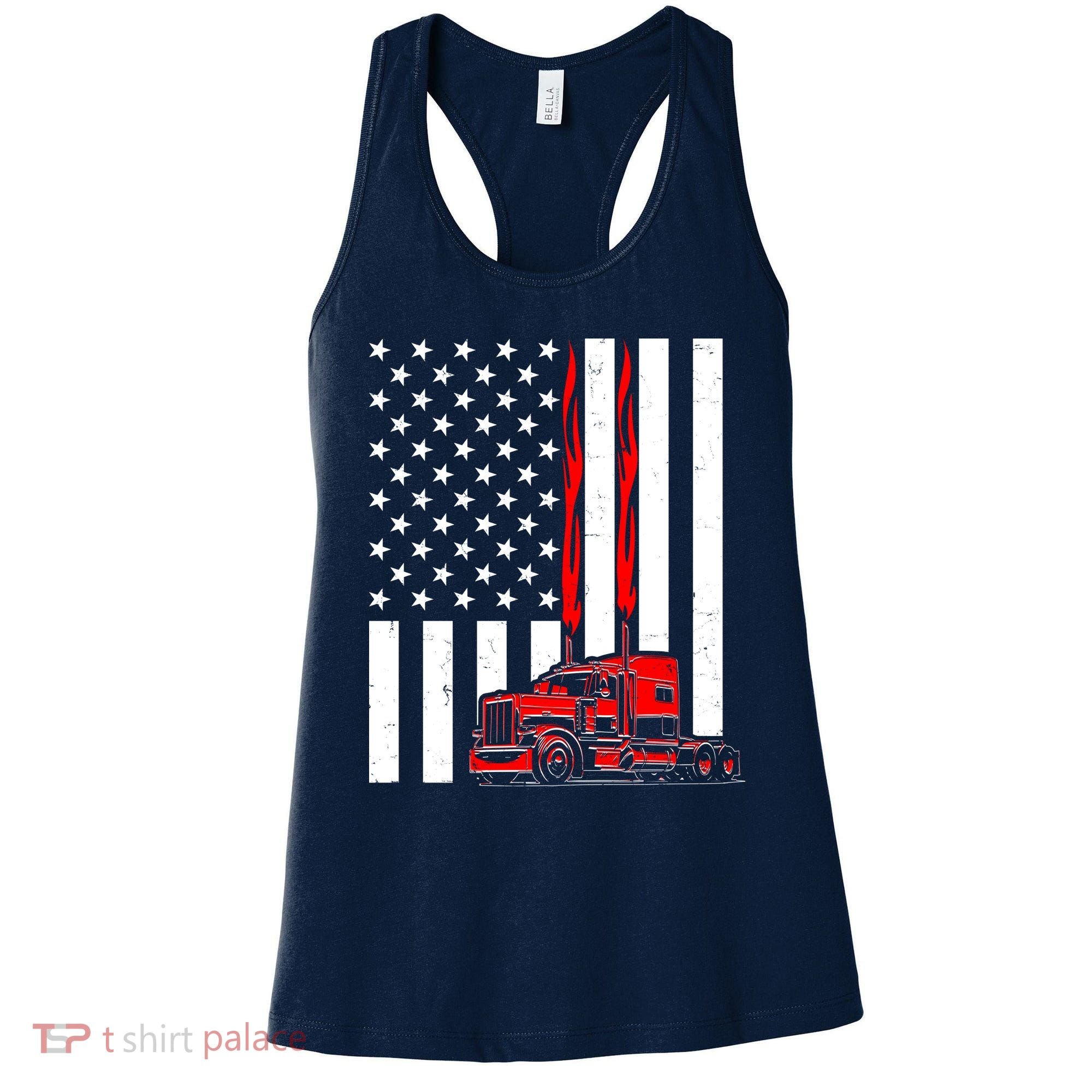 Cool Trucker Semi Truck Flames American Flag Women's Tank Top
