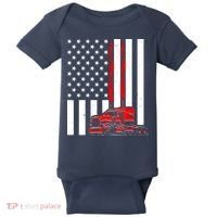 Cool Trucker Semi Truck Flames American Flag Baby Bodysuit thumb 0