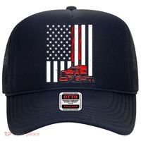 Cool Trucker Semi Truck Flames American Flag Hat thumb 0