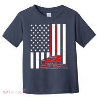 Cool Trucker Semi Truck Flames American Flag Toddler T-Shirt thumb 0