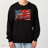 Cool Trucker Semi Truck Torn Distressed American Flag Women's Sweatshirt thumb 0