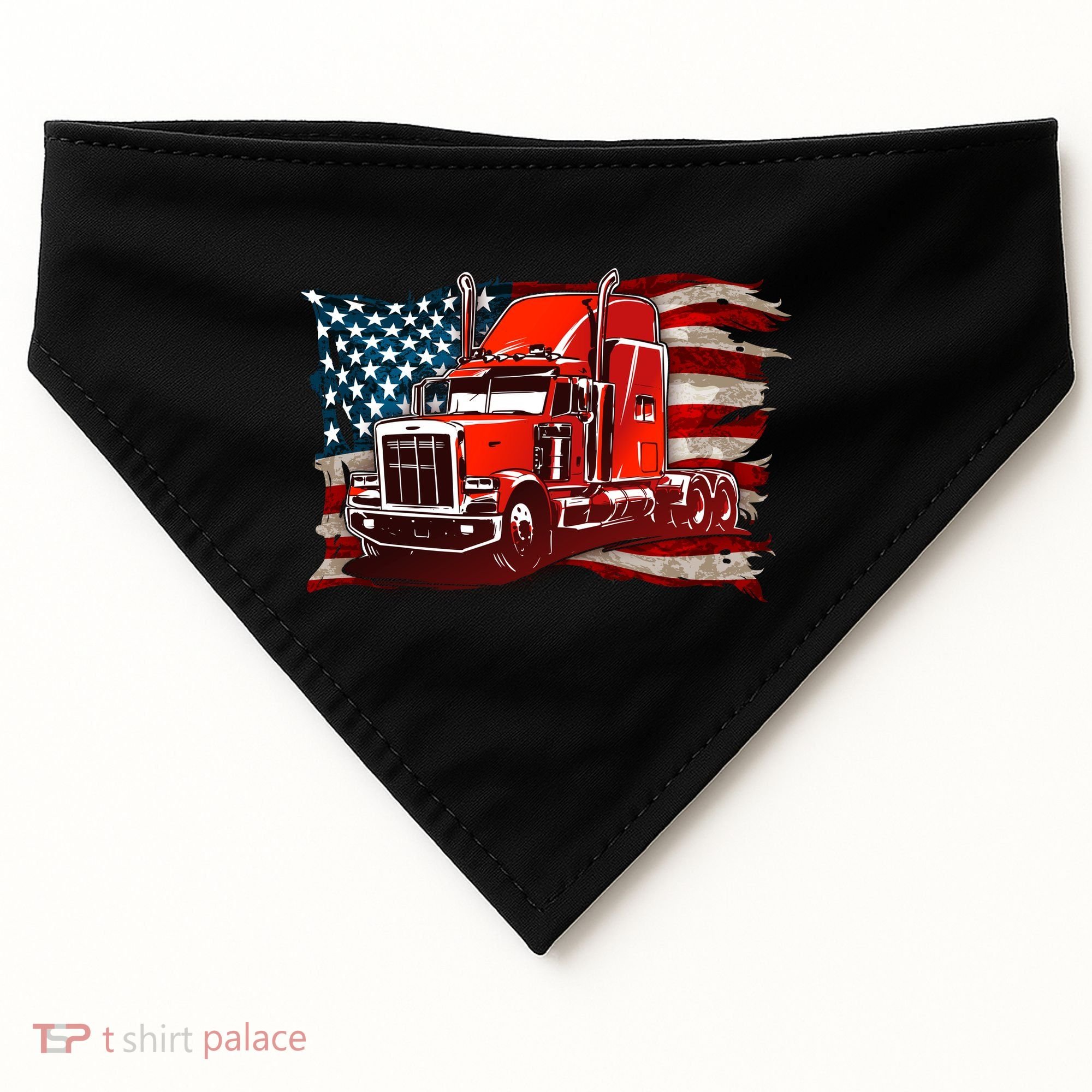 Cool Trucker Semi Truck Torn Distressed American Flag USA-Made Doggie Bandana