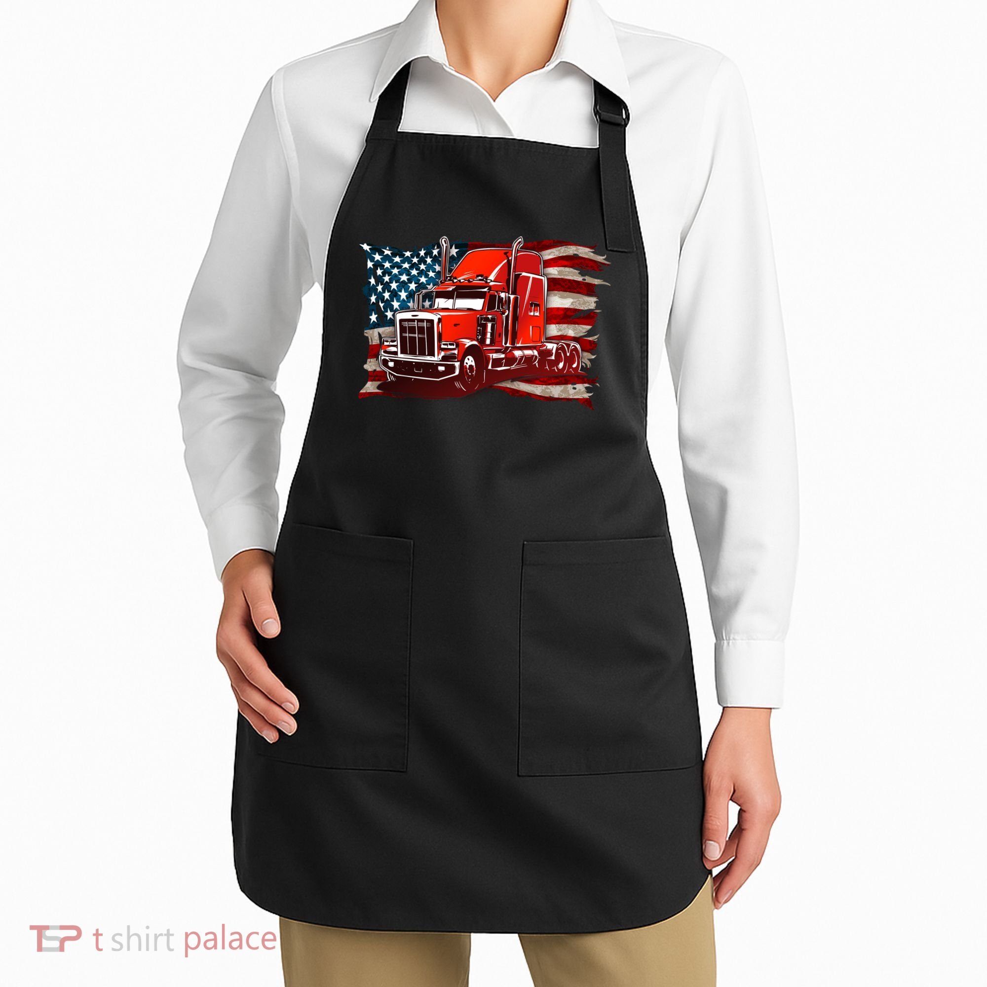 Cool Trucker Semi Truck Torn Distressed American Flag Apron