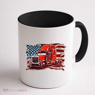 Cool Trucker Semi Truck Torn Distressed American Flag Coffee Mug back