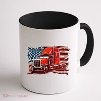 Cool Trucker Semi Truck Torn Distressed American Flag Coffee Mug thumb 1