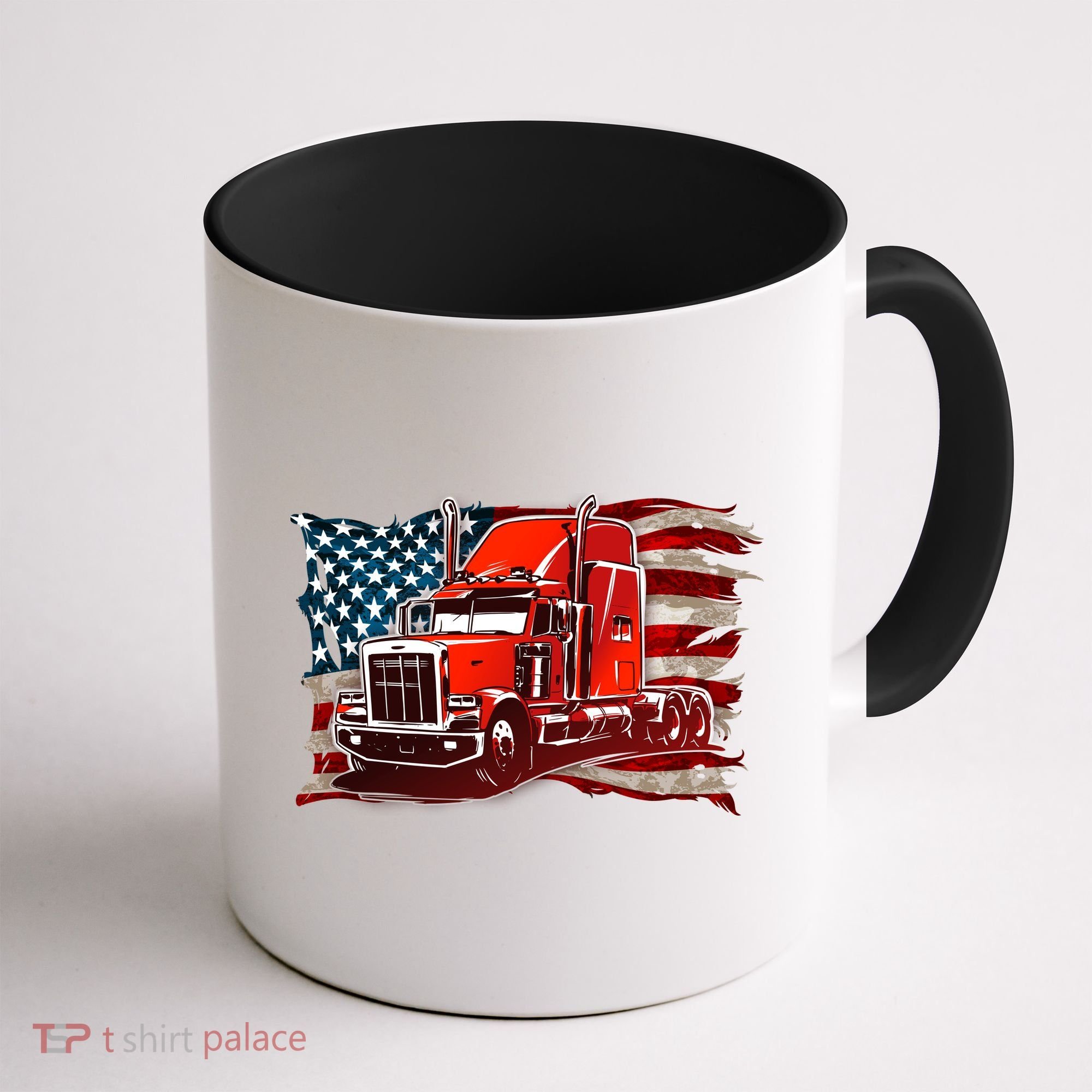 Cool Trucker Semi Truck Torn Distressed American Flag Coffee Mug