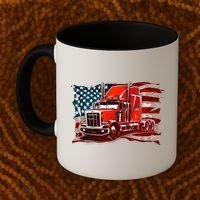 Cool Trucker Semi Truck Torn Distressed American Flag Coffee Mug thumb 2