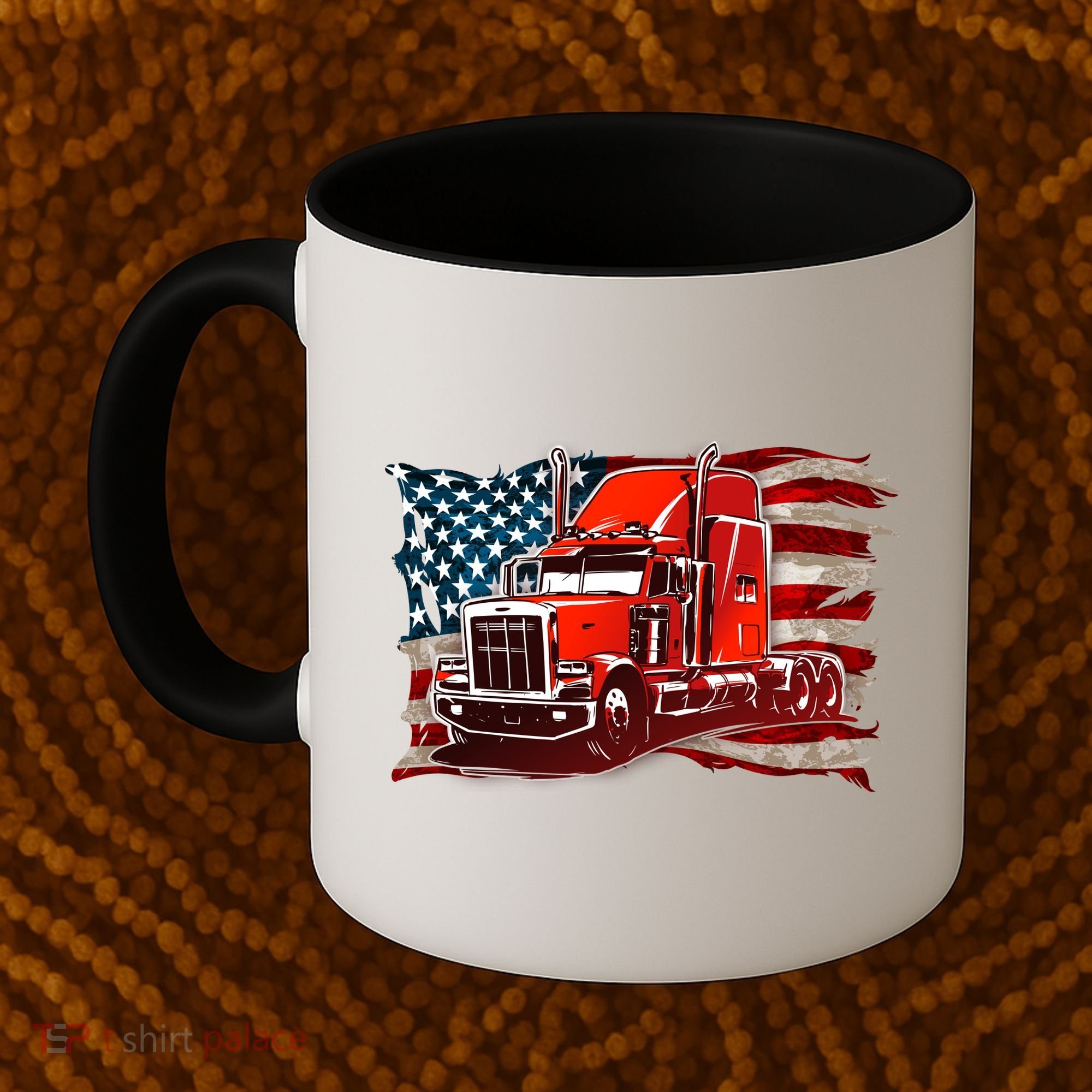 Cool Trucker Semi Truck Torn Distressed American Flag Coffee Mug