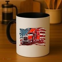 Cool Trucker Semi Truck Torn Distressed American Flag Coffee Mug thumb 4