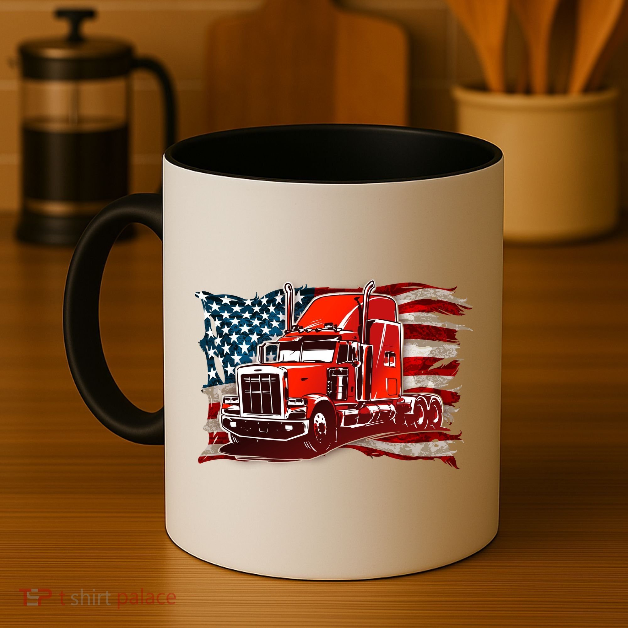 Cool Trucker Semi Truck Torn Distressed American Flag Coffee Mug