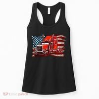 Cool Trucker Semi Truck Torn Distressed American Flag Women's Tank Top thumb 0