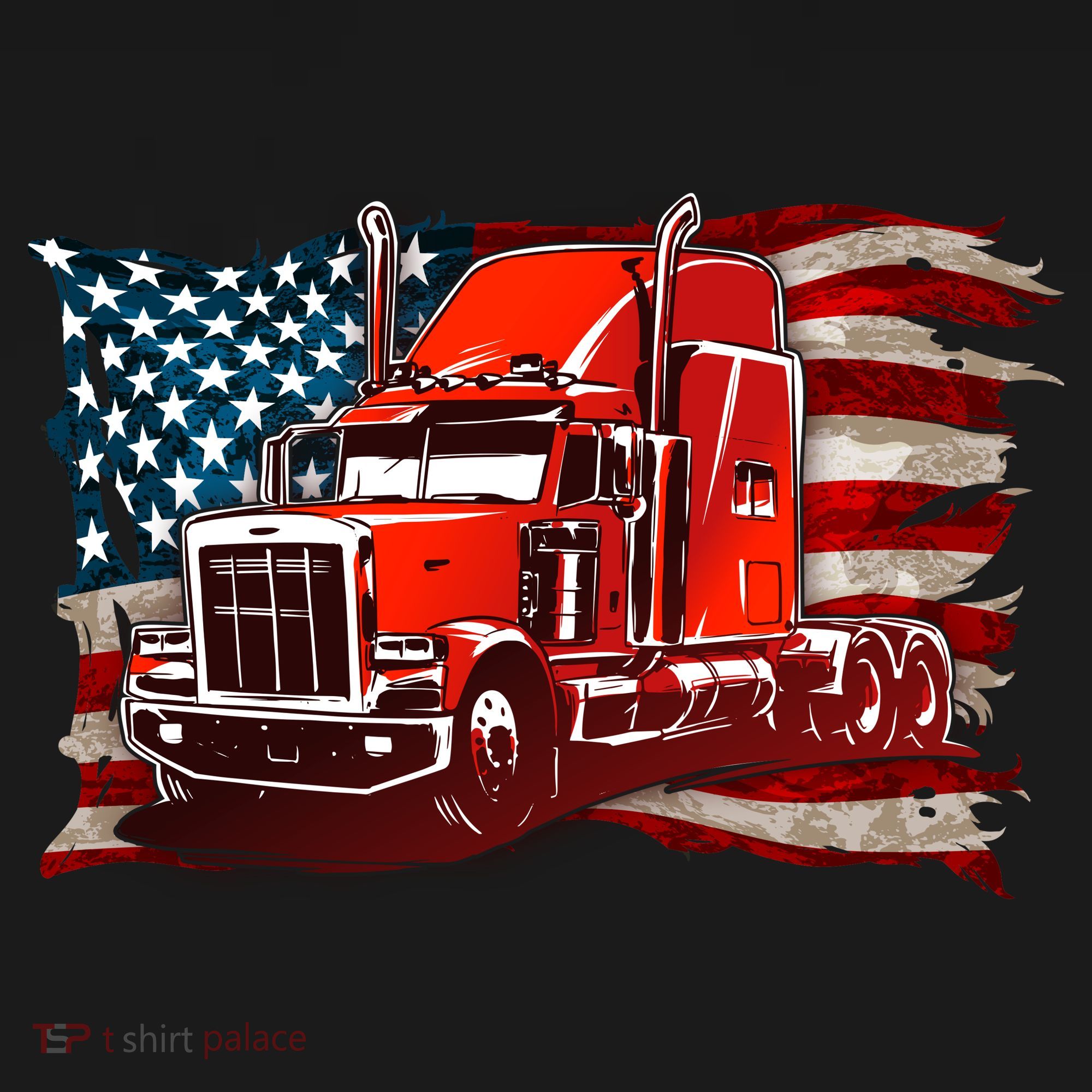 Cool Trucker Semi Truck Torn Distressed American Flag Toddler Hoodie