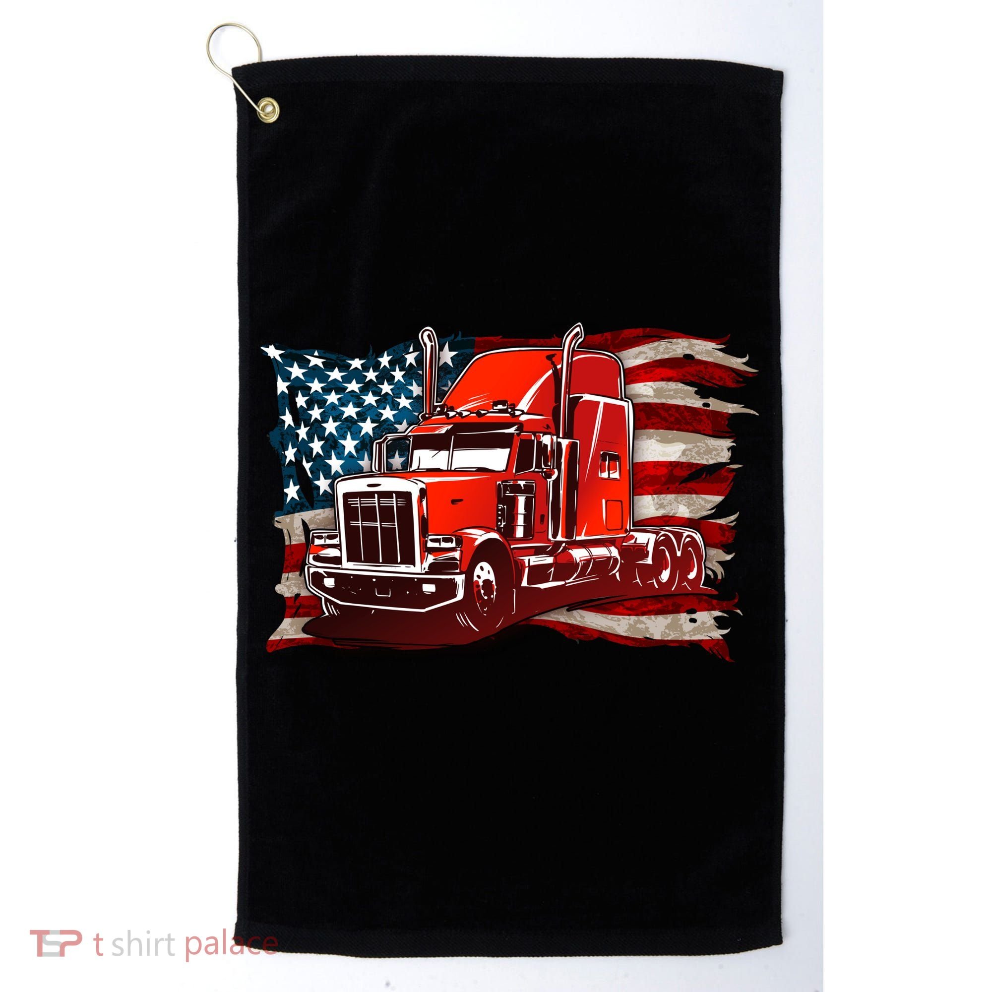 Cool Trucker Semi Truck Torn Distressed American Flag Golf Towel