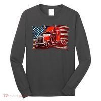 Cool Trucker Semi Truck Torn Distressed American Flag Long Sleeve Shirt thumb 0