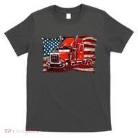 Cool Trucker Semi Truck Torn Distressed American Flag T-Shirt thumb 0
