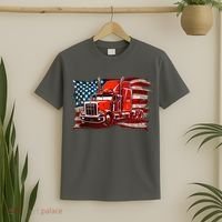 Cool Trucker Semi Truck Torn Distressed American Flag T-Shirt thumb 2