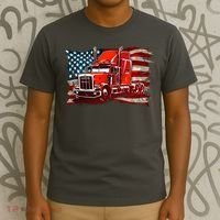 Cool Trucker Semi Truck Torn Distressed American Flag T-Shirt thumb 3