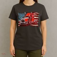 Cool Trucker Semi Truck Torn Distressed American Flag T-Shirt thumb 4