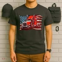 Cool Trucker Semi Truck Torn Distressed American Flag T-Shirt thumb 6