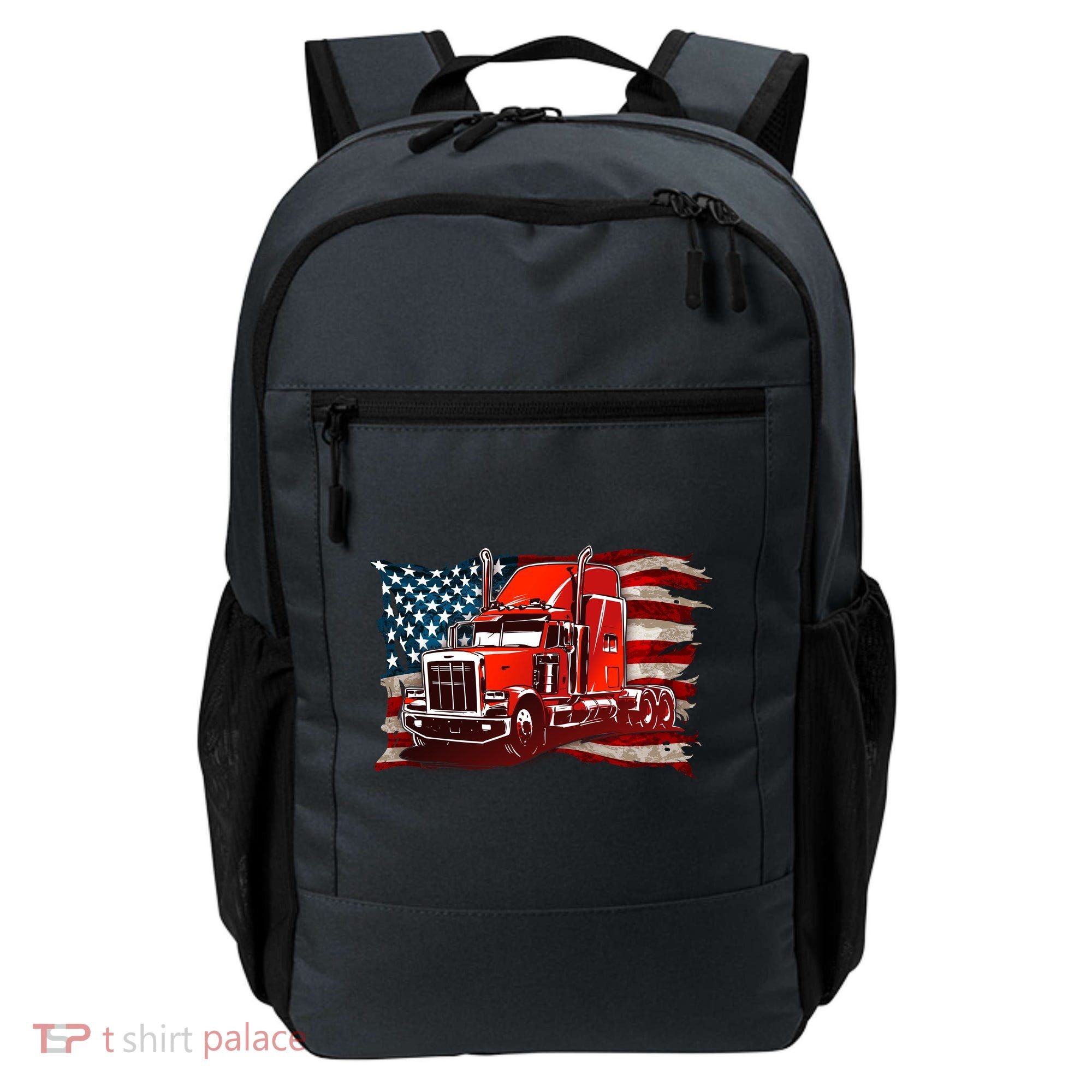Cool Trucker Semi Truck Torn Distressed American Flag Backpack