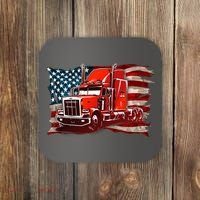 Cool Trucker Semi Truck Torn Distressed American Flag Coaster thumb 0