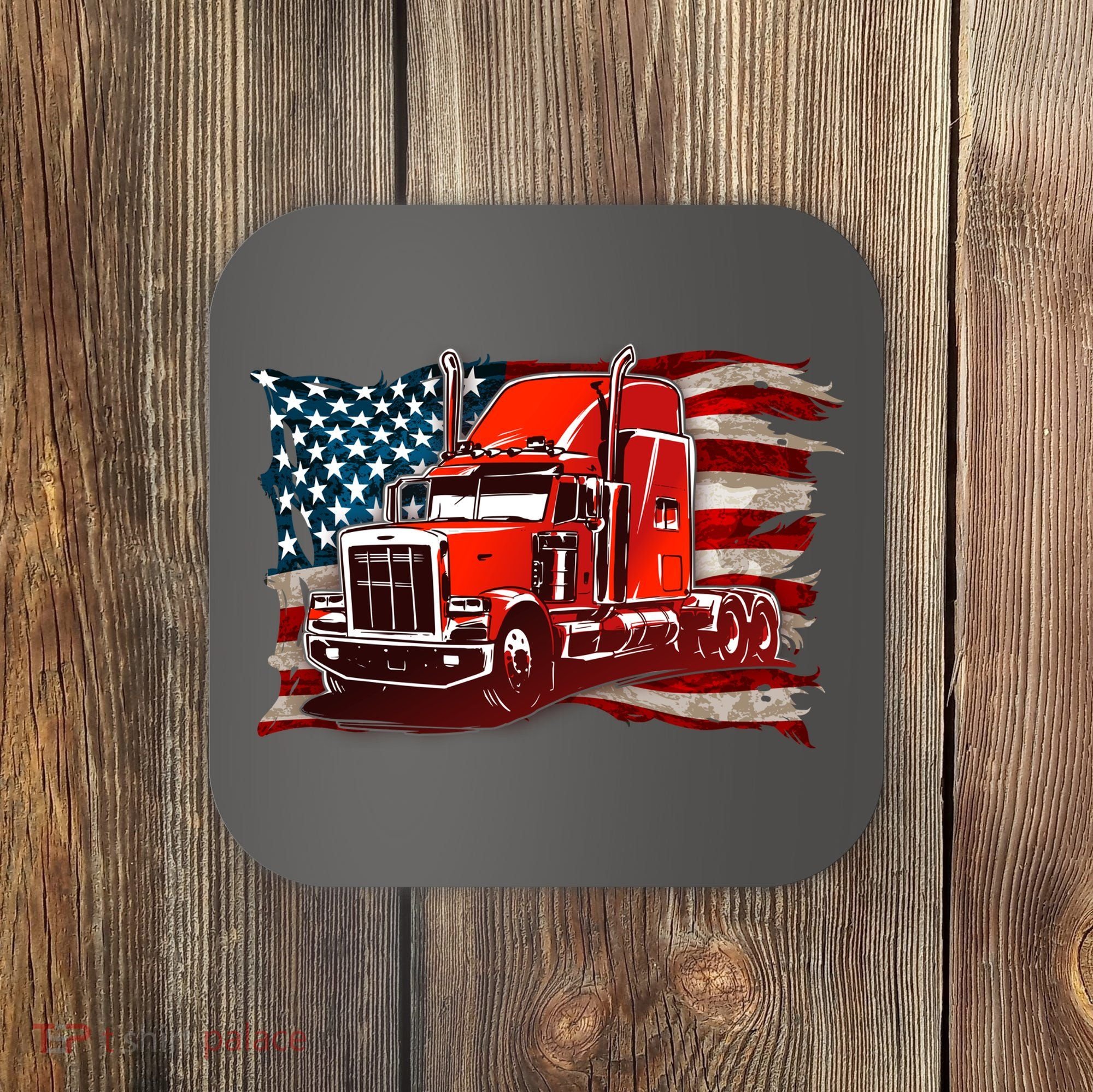 Cool Trucker Semi Truck Torn Distressed American Flag Coaster