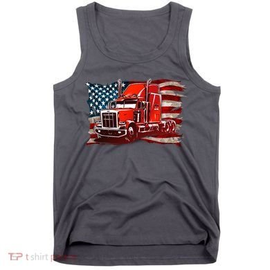 Cool Trucker Semi Truck Torn Distressed American Flag Tank Top
