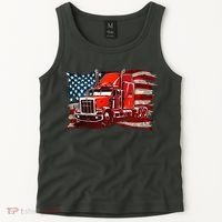 Cool Trucker Semi Truck Torn Distressed American Flag Tank Top thumb 2