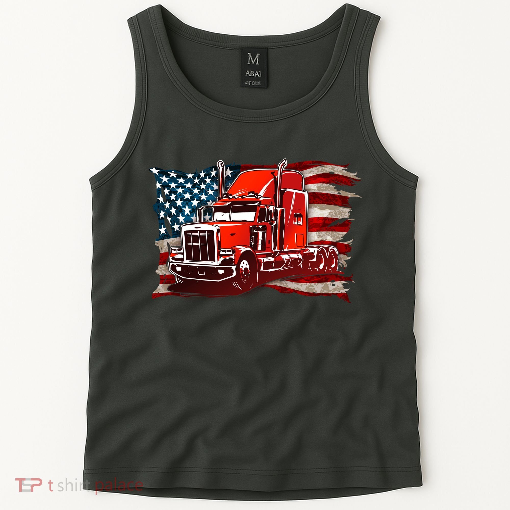 Cool Trucker Semi Truck Torn Distressed American Flag Tank Top