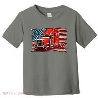 Cool Trucker Semi Truck Torn Distressed American Flag Toddler T-Shirt thumb 0