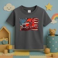 Cool Trucker Semi Truck Torn Distressed American Flag Toddler T-Shirt thumb 3