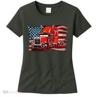 Cool Trucker Semi Truck Torn Distressed American Flag Women's T-Shirt thumb 0