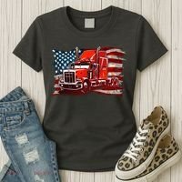 Cool Trucker Semi Truck Torn Distressed American Flag Women's T-Shirt thumb 3