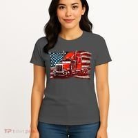 Cool Trucker Semi Truck Torn Distressed American Flag Women's T-Shirt thumb 4