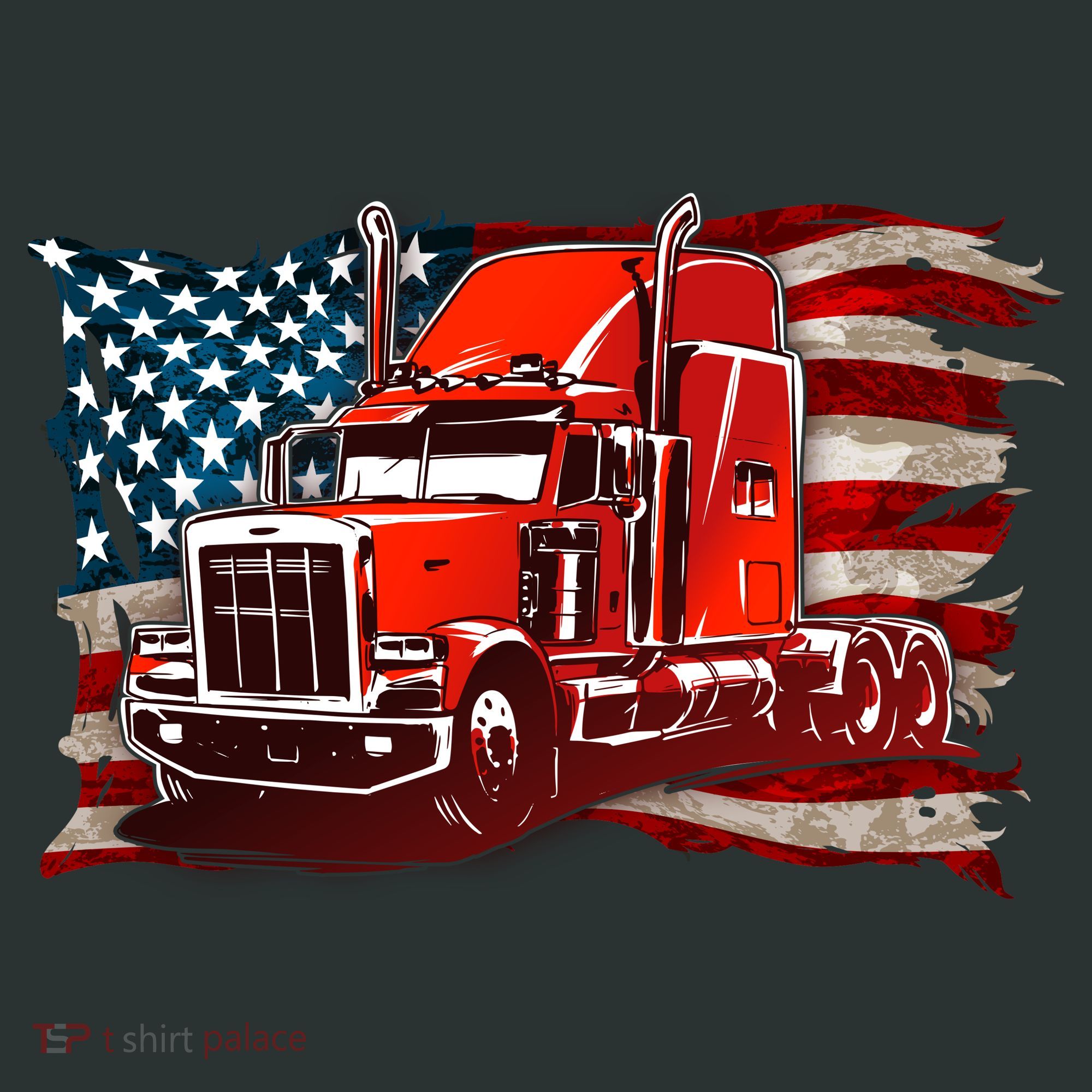 Cool Trucker Semi Truck Torn Distressed American Flag Women's T-Shirt