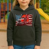 Cool Trucker Semi Truck Torn Distressed American Flag Kids Hoodie thumb 3