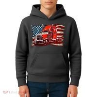 Cool Trucker Semi Truck Torn Distressed American Flag Kids Hoodie thumb 4